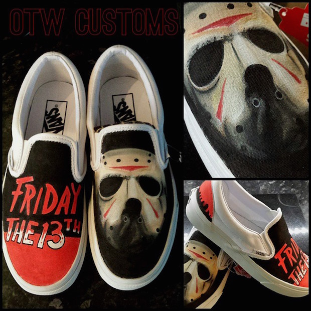 Friday The 13th Jason Custom Painted Vans Slipons OTW Customs