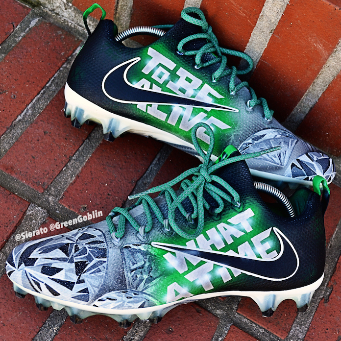 Eagles and Patriots Custom Painted Football Cleats of Super Bowl 52